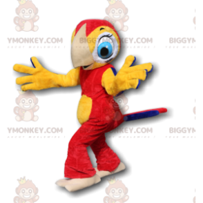 BIGGYMONKEY™ Maskotdräkt Röd och gul papegoja med söta blå ögon
