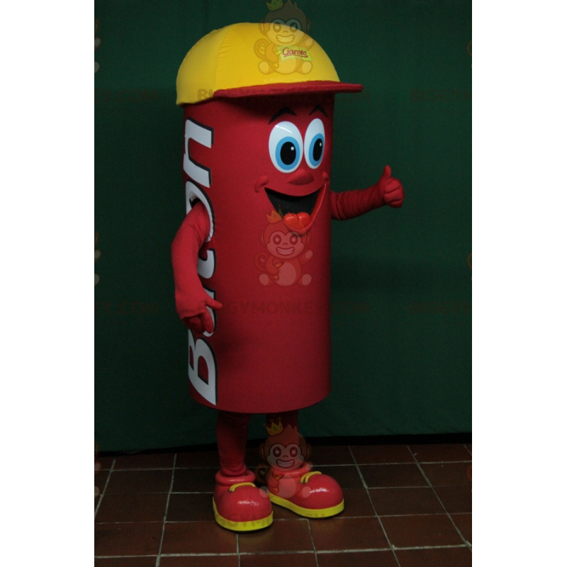 BIGGYMONKEY™ cilindrisch mascottekostuum voor rode man met pet