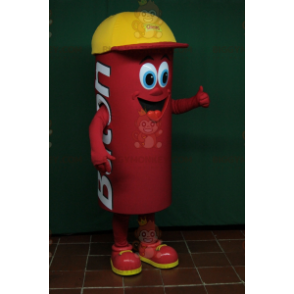 BIGGYMONKEY™ cilindrisch mascottekostuum voor rode man met pet