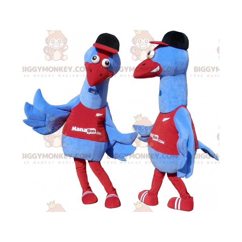 2 BIGGYMONKEY™s mascotte di uccelli blu e rossi. 2 struzzi -