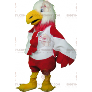 Costume de mascotte BIGGYMONKEY™ d'aigle blanc et rouge poilu