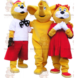 3 mascotes do BIGGYMONKEY™: 2 gatos amarelos e brancos e um