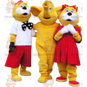 3 maskoti BIGGYMONKEY™: 2 žluté a bílé kočky a slon –