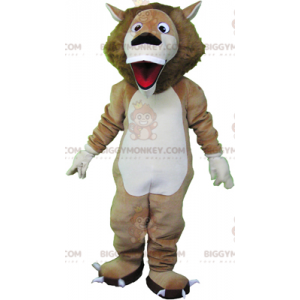 Costume de mascotte BIGGYMONKEY™ de lion beige et blanc très