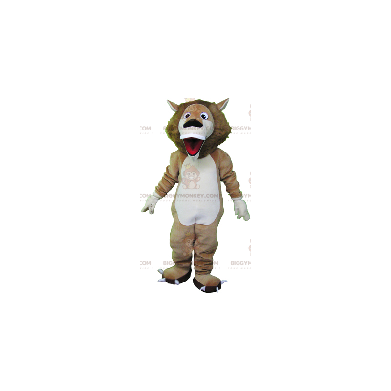 Bardzo zabawny beżowo-biały kostium maskotka lew BIGGYMONKEY™ -