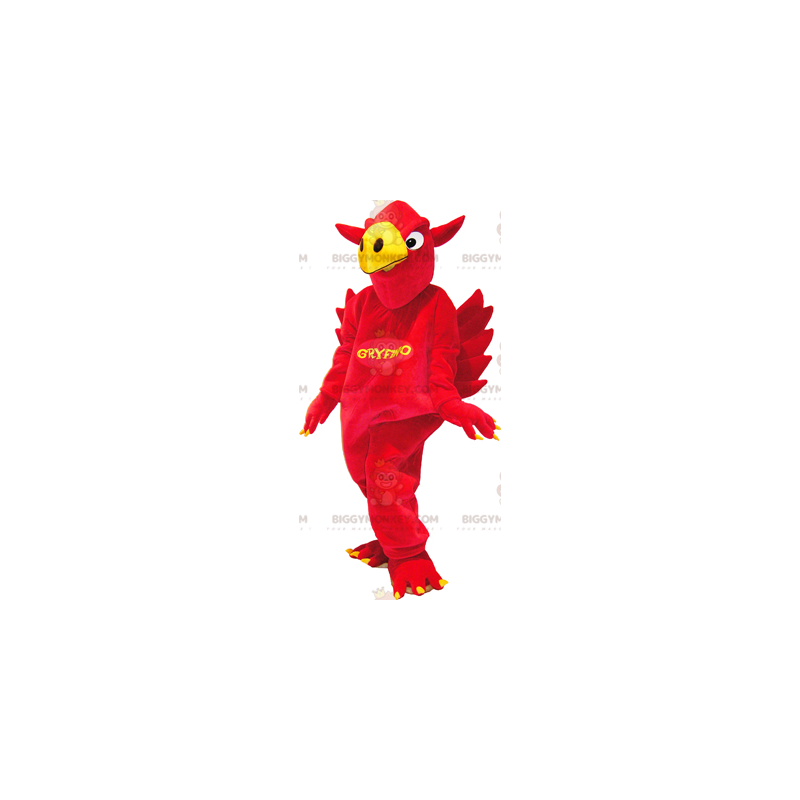 BIGGYMONKEY™ Maskotdräkt av röd och gul Griffin med vingar på