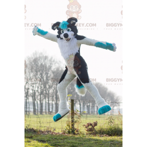 Costume de mascotte BIGGYMONKEY™ de chien blanc noir et bleu -