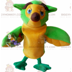 Bardzo zabawny kostium maskotka zielona żółta brązowa sowa