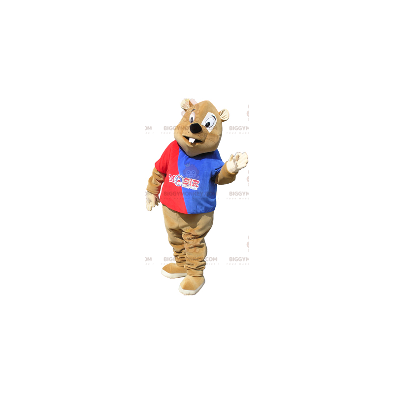 BIGGYMONKEY™ Brown Beaver Mascot Costume with Red and Blue