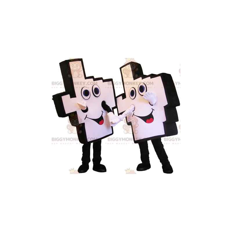 2 maskotka BIGGYMONKEY™ z białymi i czarnymi rękami kibica -