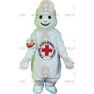 Traje de mascote BIGGYMONKEY™ Boneco de Neve Branco com Cruz