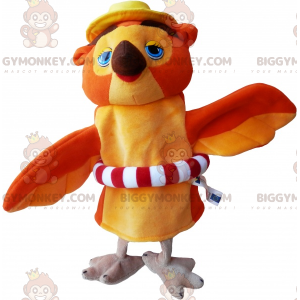 BIGGYMONKEY™ Mascottekostuum oranje en bruine uil met boei -