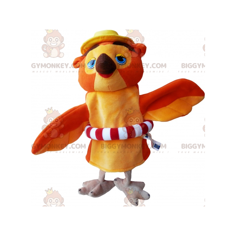 BIGGYMONKEY™ Mascottekostuum oranje en bruine uil met boei -