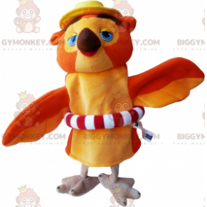 BIGGYMONKEY™ Mascot Costume Orange and Tan Owl with a Buoy –