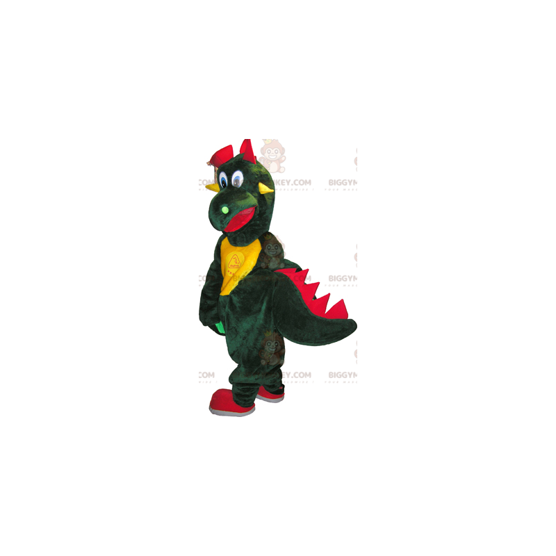 Costume da mascotte gigante verde giallo e drago rosso