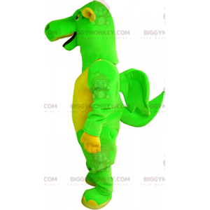 BIGGYMONKEY™ Costume da mascotte Drago verde e giallo con ali