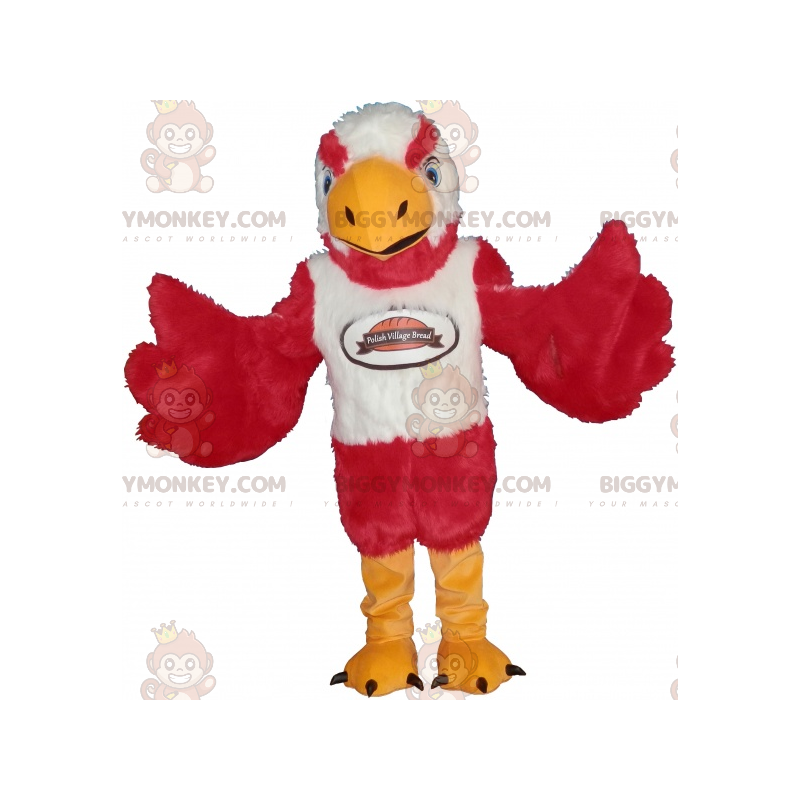 Costume de mascotte BIGGYMONKEY™ d'aigle rouge blanc et jaune