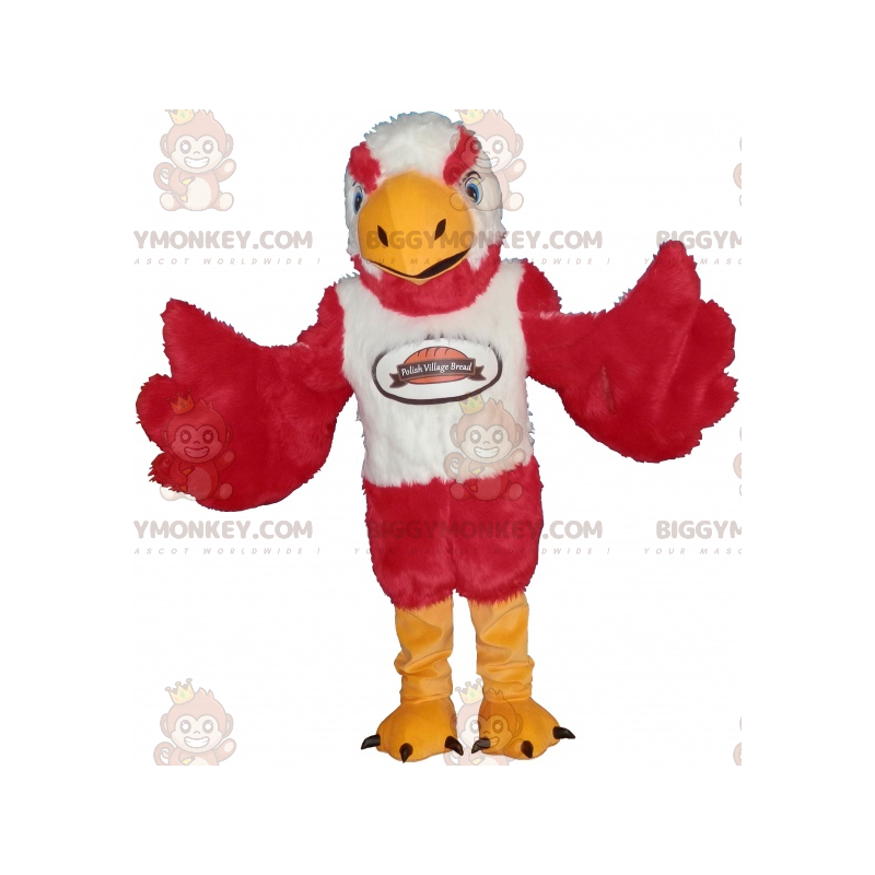 Traje de mascote BIGGYMONKEY™ Vermelho Branco e Amarelo Muito