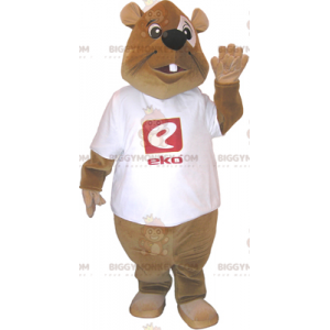 BIGGYMONKEY™ Mascottekostuum van bruine bever met wit T-shirt -