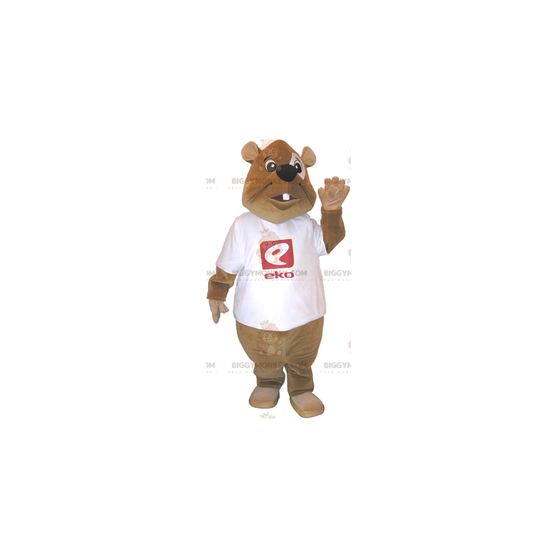 BIGGYMONKEY™ Brown Beaver Mascot Costume With White T-Shirt -