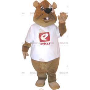 BIGGYMONKEY™ Costume da mascotte castoro marrone con t-shirt