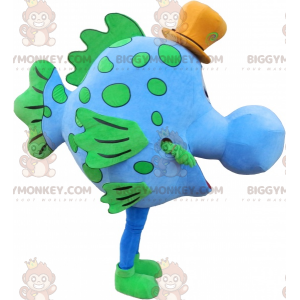 Blue and Green Fish BIGGYMONKEY™ maskottiasu hatulla -