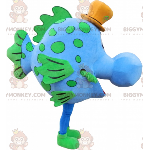 Kostým maskota modré a zelené ryby BIGGYMONKEY™ s kloboukem –