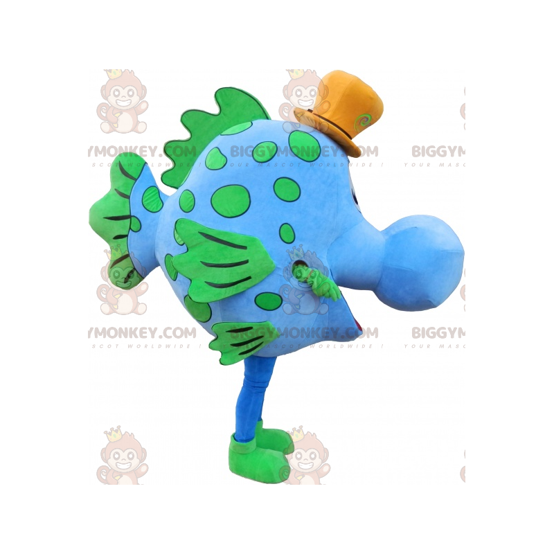 Blauwe en groene vis BIGGYMONKEY™ mascottekostuum met hoed -