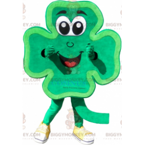Costume da mascotte BIGGYMONKEY™ verde sorridente con 4 foglie