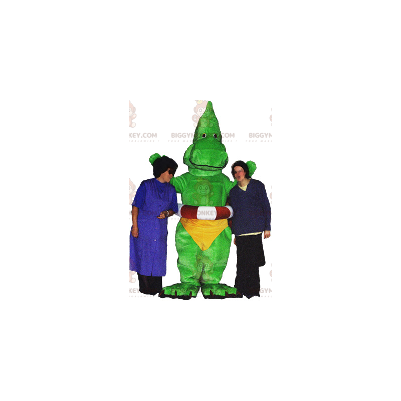 BIGGYMONKEY™ Mascottekostuum Groene dinosaurusdraak met gele