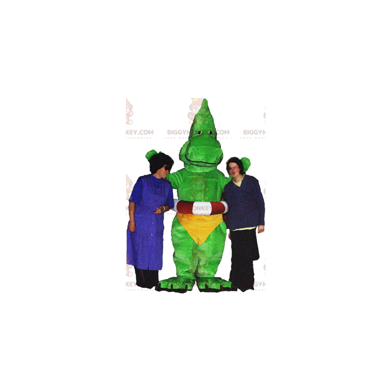 Kostium maskotki BIGGYMONKEY™ Zielony smok dinozaura z żółtymi