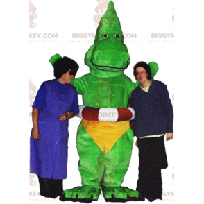 BIGGYMONKEY™ Mascot Costume Green Dinosaur Dragon with Yellow