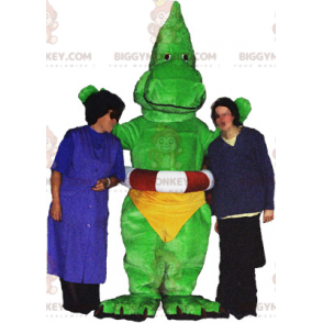 BIGGYMONKEY™ maskotkostume Grøn dinosaurdrage med gule trusser