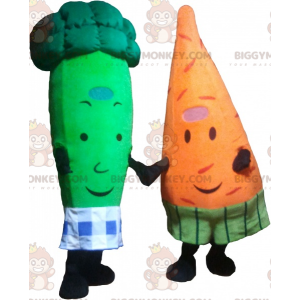2 mascotes do BIGGYMONKEY™: uma cenoura e um brócolis verde –