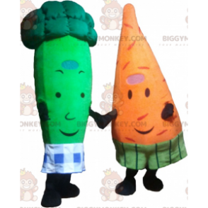 Duo de mascottes BIGGYMONKEY™ - une carotte et un brocoli vert