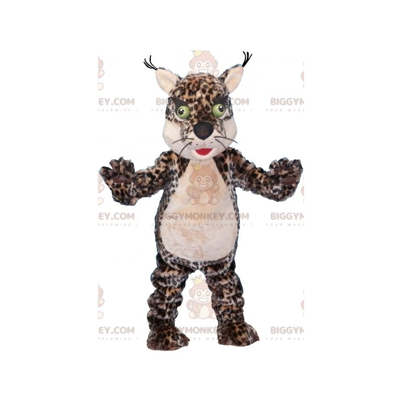 BIGGYMONKEY™ Maskotdräkt Leopardfläckig tiger med gröna ögon -
