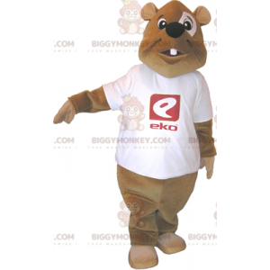 BIGGYMONKEY™ Brown Beaver Mascot Costume With White T-Shirt –