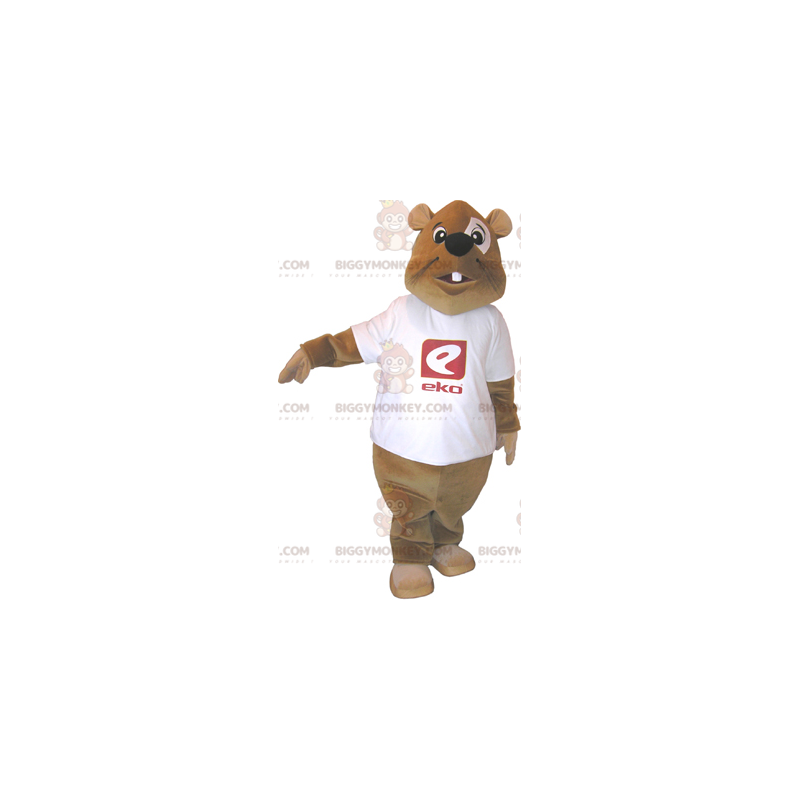 BIGGYMONKEY™ Brown Beaver Mascot Costume With White T-Shirt –