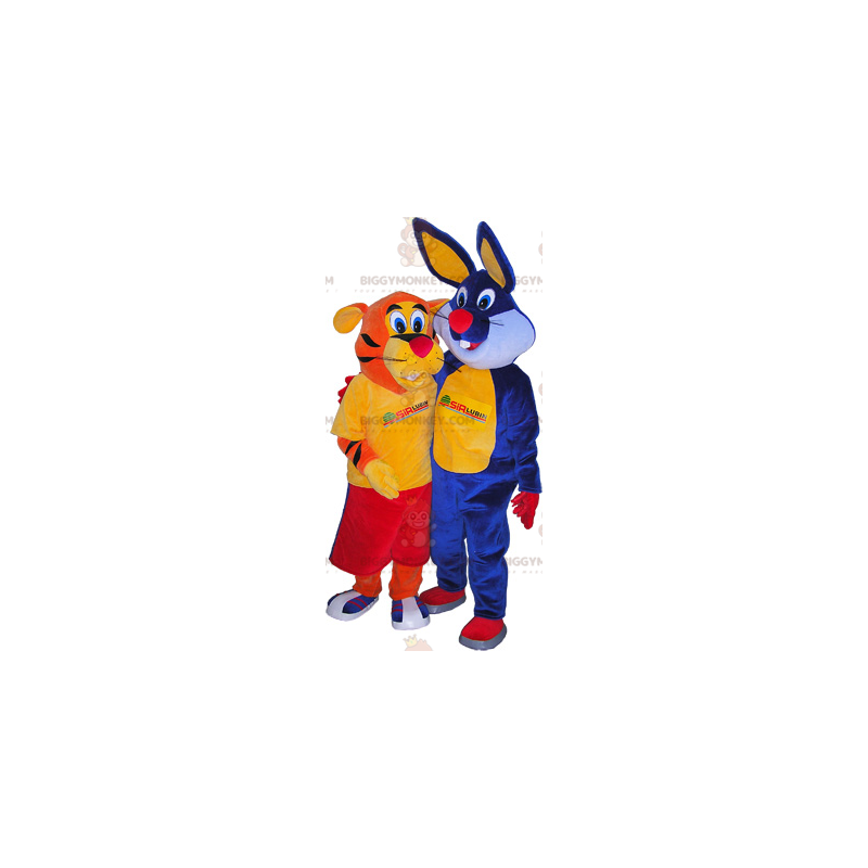 Duo de mascottes BIGGYMONKEY™ - Un tigre orange et un lapin