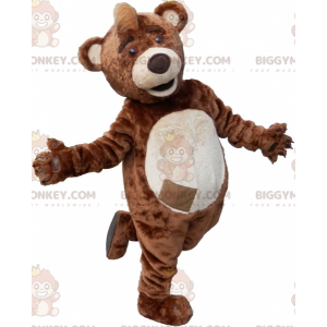 Brun og beige bamse BIGGYMONKEY™ maskotkostume med crest på