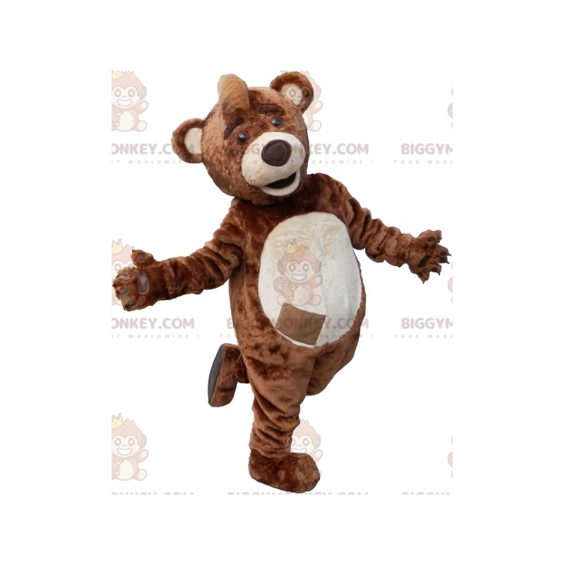 Brun og beige bamse BIGGYMONKEY™ maskotkostume med crest på