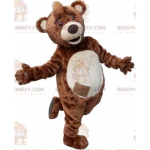 Brun og beige bamse BIGGYMONKEY™ maskotkostume med crest på