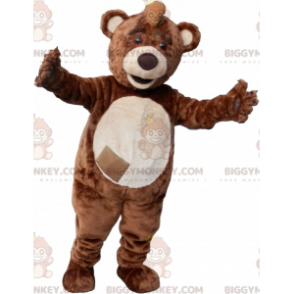 Bruin en beige teddy BIGGYMONKEY™ mascottekostuum met embleem