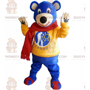 Blaues Teddy BIGGYMONKEY™ Maskottchenkostüm mit gelbem Pullover