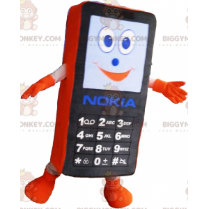 Fato de mascote BIGGYMONKEY™ para telemóvel preto e laranja.