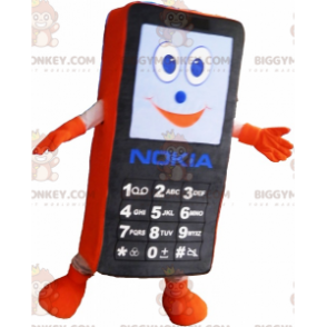 Svart och orange mobiltelefon BIGGYMONKEY™ maskotdräkt. GSM