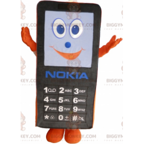 Black and orange mobile phone BIGGYMONKEY™ mascot costume. GSM