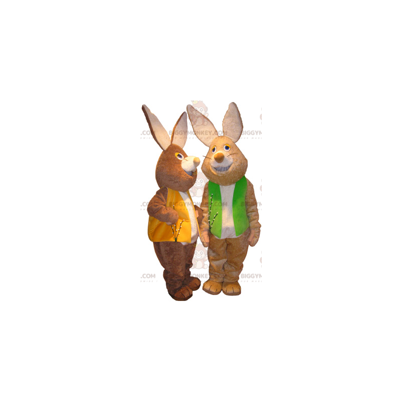 2 BIGGYMONKEY™s maskot af brune og hvide kaniner med farvede