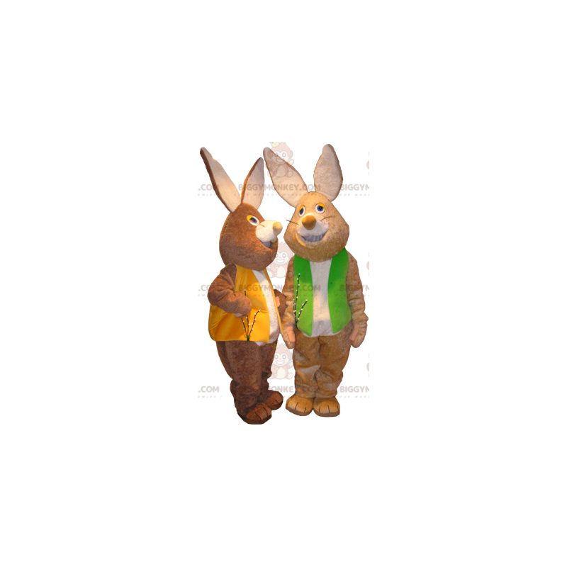 Duo de mascottes BIGGYMONKEY™ de lapins marron et blanc avec