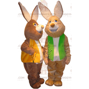 2 BIGGYMONKEY™s mascotte di conigli marroni e bianchi con